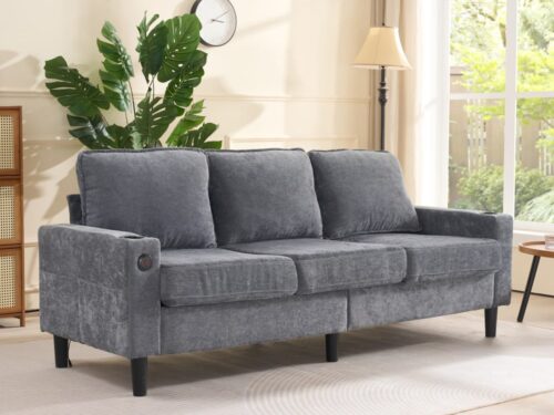 Urban Meuble – Canapé modulable 4 places gris anthracite (USB, méridienne) - CoteCanape.fr