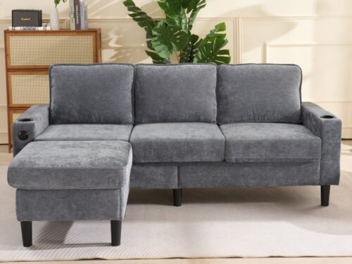 Urban Meuble – Canapé modulable 4 places gris anthracite (USB, méridienne) - vue détaillée