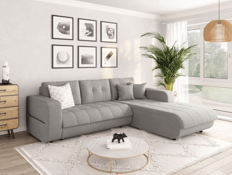 Test Usinestreet : canapé d’angle convertible 4 places en tissu (gris) à méridienne XL