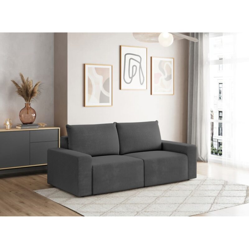 Test Usinestreet ROMANE : canapé droit fixe 2 places en velours côtelé (Gris)