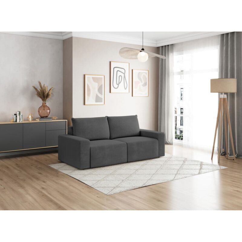 Test Usinestreet ROMANE : canapé droit fixe 2 places en velours côtelé (Gris)