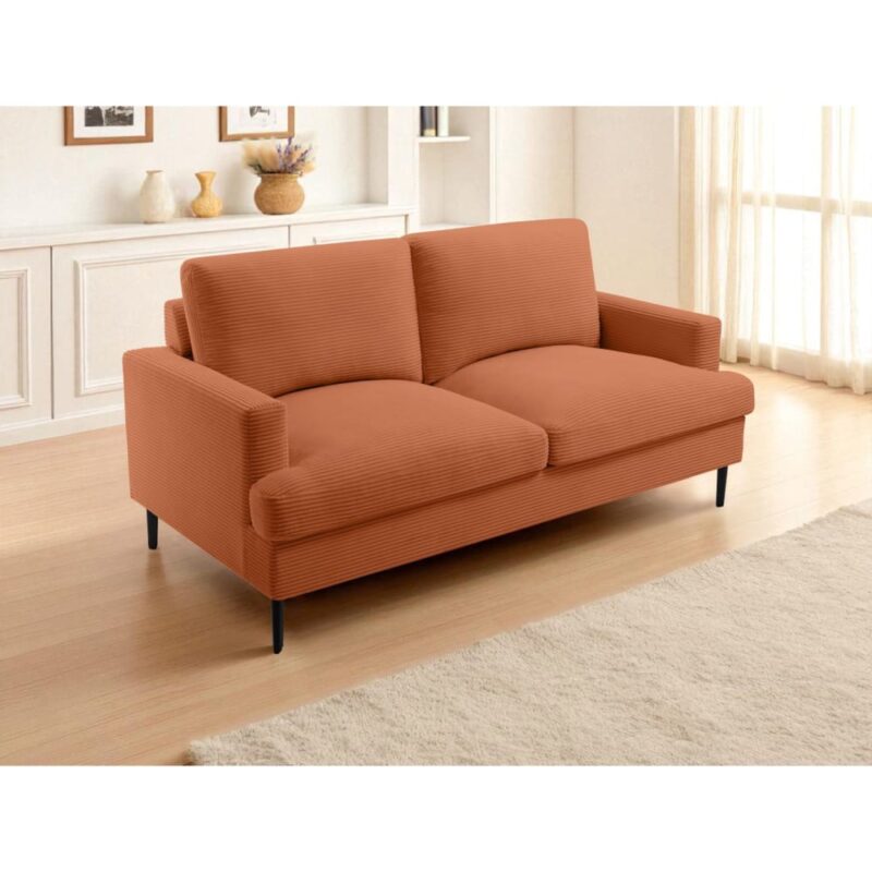 Test Usinestreet TALMA – Canapé droit 3 places en velours côtelé (orange)