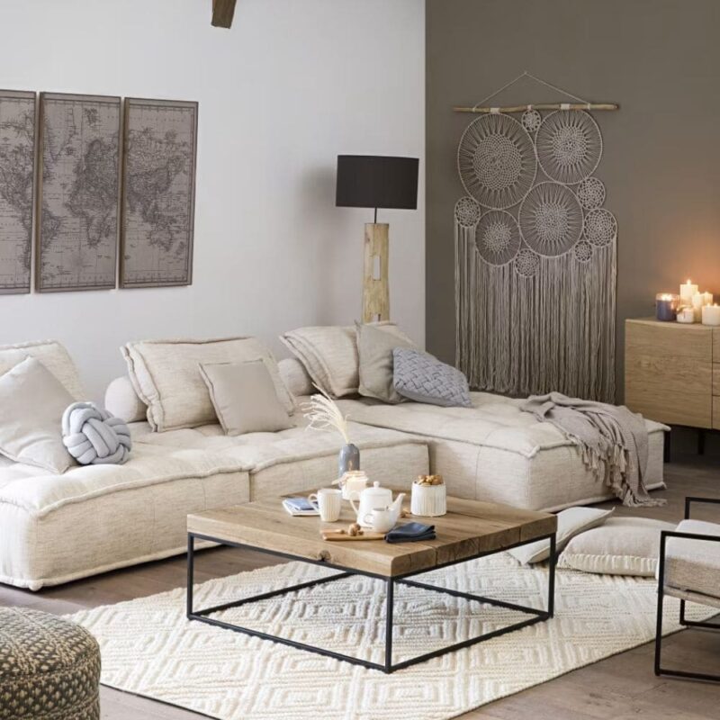 Neo Elementary - Méridienne pour canapé modulable beige sable dans beau salon