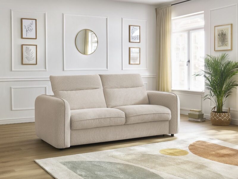 Canapé Achille Bobochic : un convertible express 3 places en tissu chiné beige pour les salons polyvalents - Canapé Bobochic