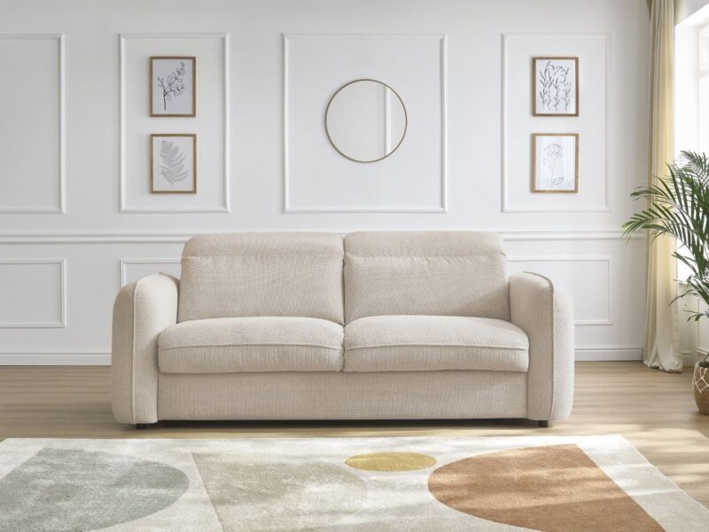 Canapé Achille Bobochic : un convertible express 3 places en tissu chiné beige pour les salons polyvalents - Canapé Bobochic
