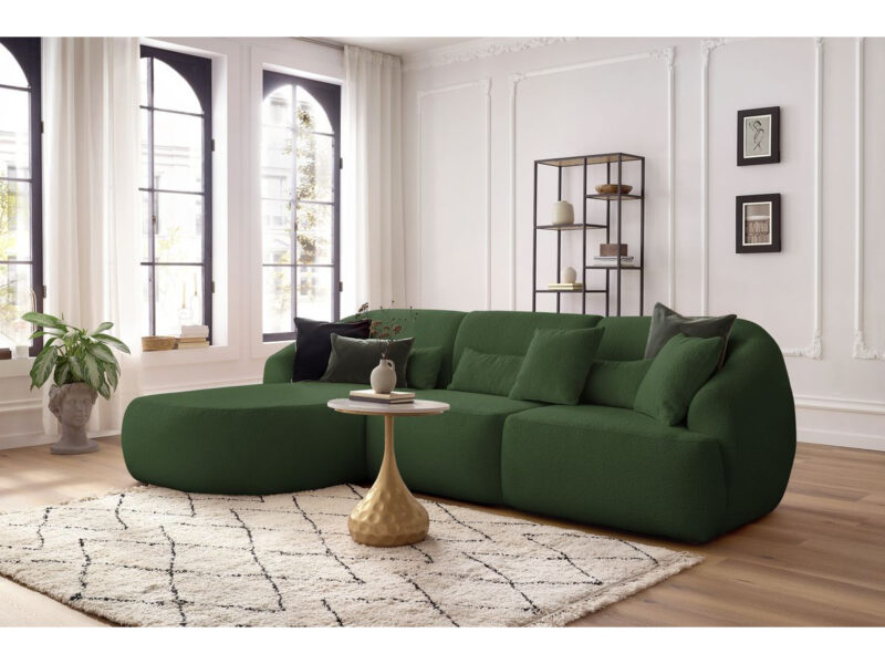 Canapé Alesia Bobochic : un canapé d&rsquo;angle fixe bouclette vert pour un salon organique et cocooning - Canapé Bobochic