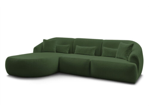 Canapé Alesia Bobochic : un canapé d'angle fixe bouclette vert pour un salon organique et cocooning - vue détaillée