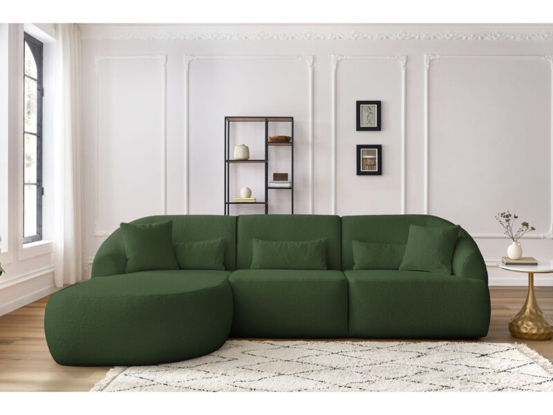 Canapé Alesia Bobochic : un canapé d&rsquo;angle fixe bouclette vert pour un salon organique et cocooning - Canapé Bobochic