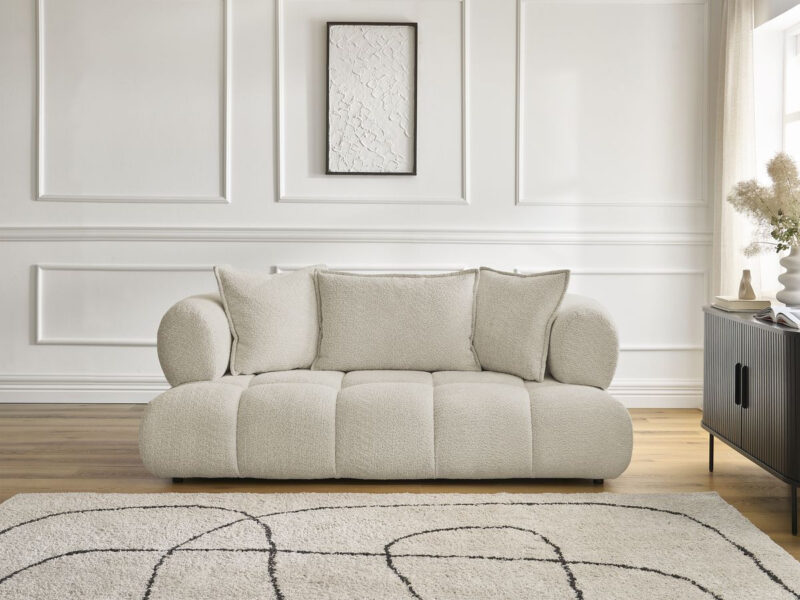 Canapé Alya Bobochic : un 2 places fixe en bouclette beige taillé pour les intérieurs minimalistes - Canapé Bobochic