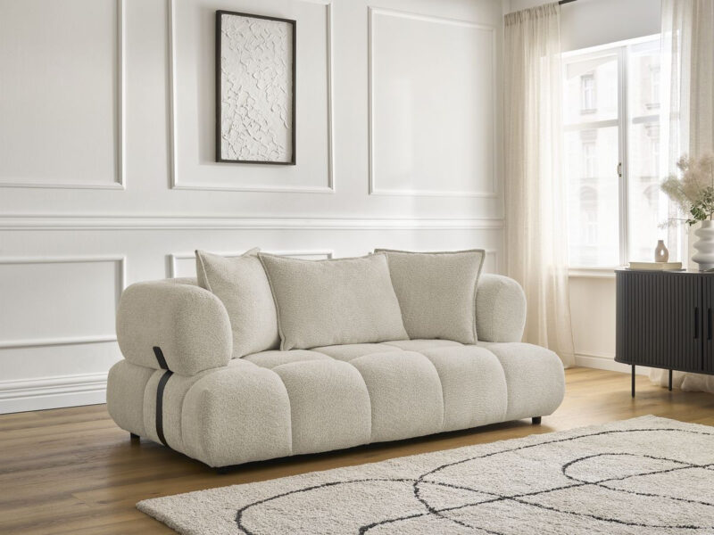 Canapé Alya Bobochic : un 2 places fixe en bouclette beige taillé pour les intérieurs minimalistes - Canapé Bobochic