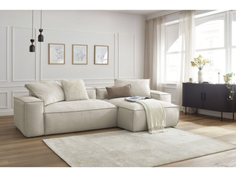 Canapé Bohème Bobochic : un angle réversible ultra moelleux en tissu chiné beige pour un salon élégant - Canapé Bobochic