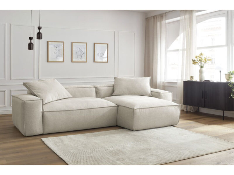 Canapé Bohème Bobochic : un angle réversible ultra moelleux en tissu chiné beige pour un salon élégant - Canapé Bobochic