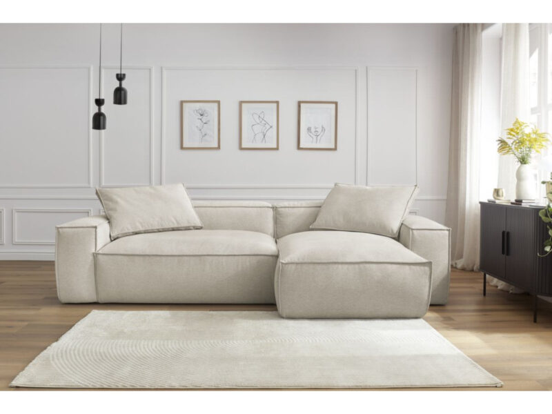 Canapé Bohème Bobochic : un angle réversible ultra moelleux en tissu chiné beige pour un salon élégant - Canapé Bobochic