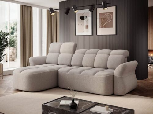 Canapé Brume Best Mobilier : un angle gauche convertible en bouclette beige pour les salons qui veulent tout - vue détaillée