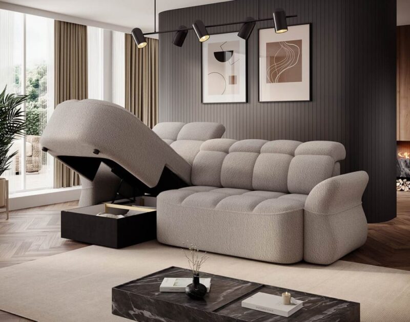 Canapé Brume Best Mobilier : un angle gauche convertible en bouclette beige pour les salons qui veulent tout - Canapé Best Mobilier