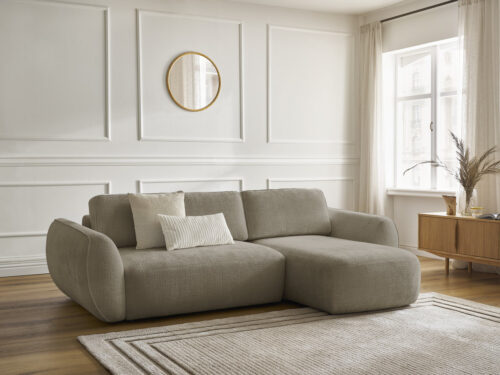 Canapé Denise Bobochic : un angle convertible taupe avec coffre intégré pour les salons qui manquent de rangement - Canapé Bobochic