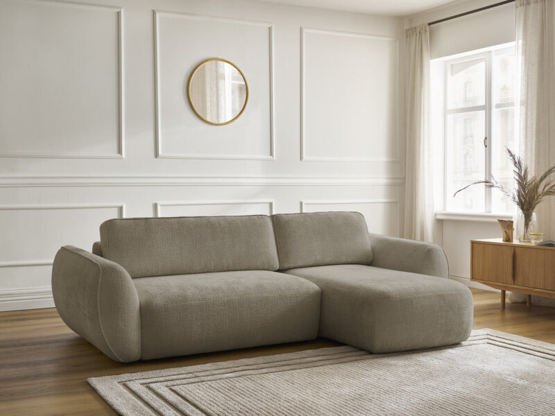 Canapé Denise Bobochic : un angle convertible taupe avec coffre intégré pour les salons qui manquent de rangement - Canapé Bobochic