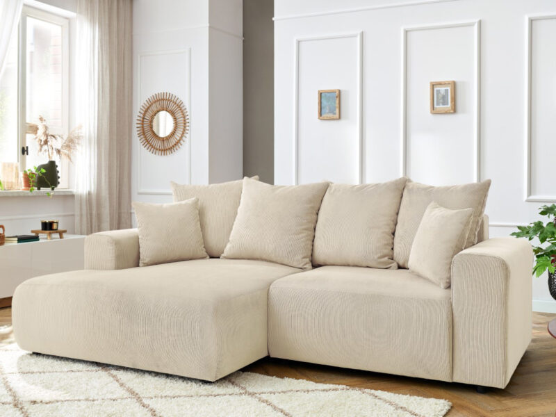 Canapé Enjoy Bobochic : un angle gauche en velours côtelé beige pensé pour les soirées cocooning - Canapé Bobochic