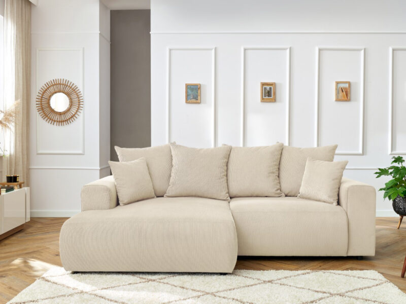 Canapé Enjoy Bobochic : un angle gauche en velours côtelé beige pensé pour les soirées cocooning - Canapé Bobochic