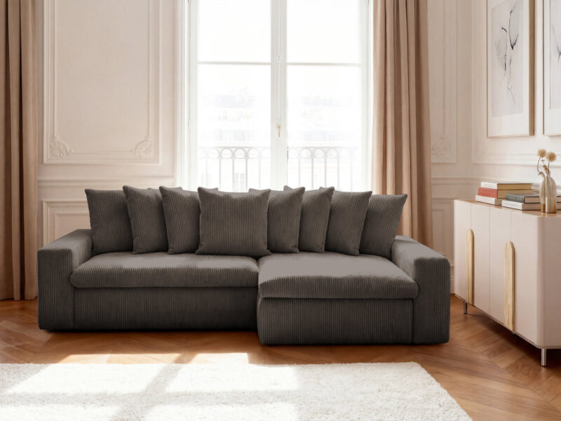 Canapé Enore Bobochic : un angle droit en velours côtelé taupe pour les salons qui veulent du caractère - Canapé Bobochic