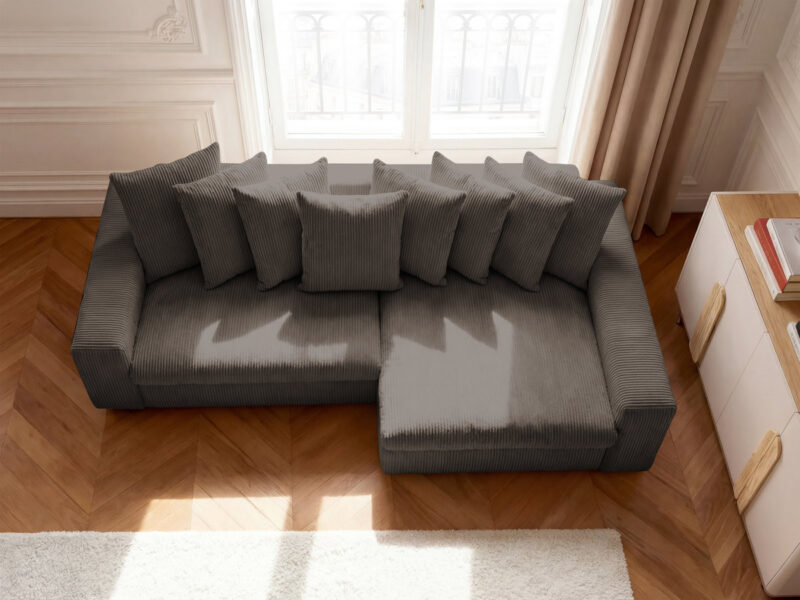 Canapé Enore Bobochic : un angle droit en velours côtelé taupe pour les salons qui veulent du caractère - Canapé Bobochic