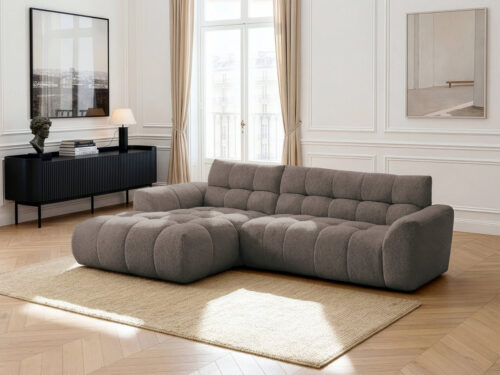 Canapé Jaya Bobochic : un angle fixe en chenille taupe qui structure le salon sans sacrifier le confort - Canapé Bobochic