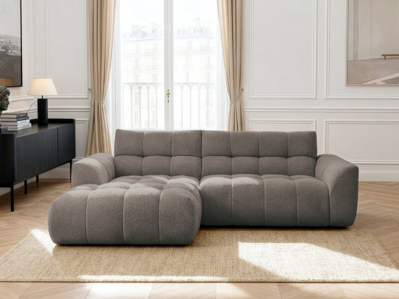 Canapé Jaya Bobochic : un angle fixe en chenille taupe qui structure le salon sans sacrifier le confort - Canapé Bobochic
