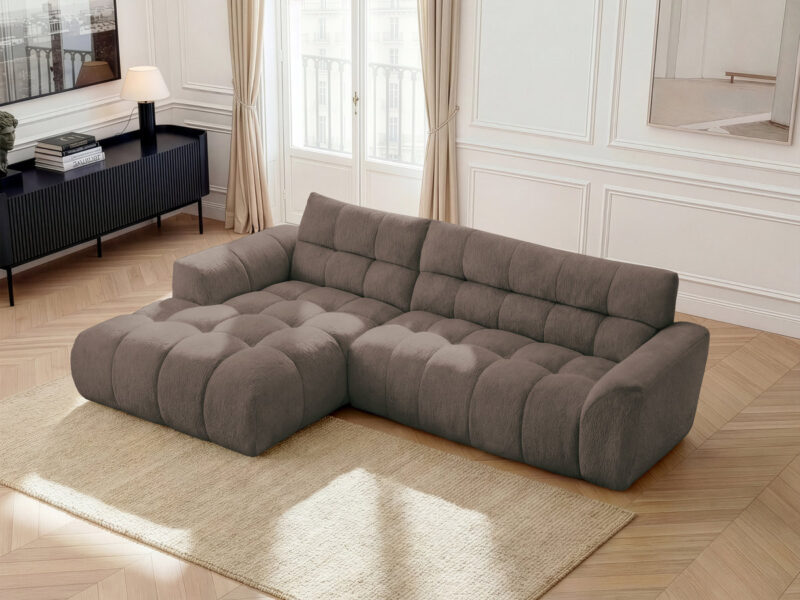 Canapé Jaya Bobochic : un angle fixe en chenille taupe qui structure le salon sans sacrifier le confort - Canapé Bobochic