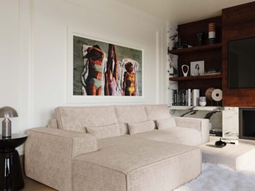 Canapé June Premium Interiors : Le Velours Gaufré Beige Qui Joue Dans la Cour des Grands - vue détaillée