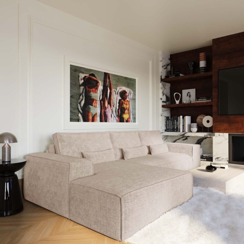 Canapé June Premium Interiors : Le velours gaufré beige qui joue dans la cour des grands - Canapé Premium Interiors