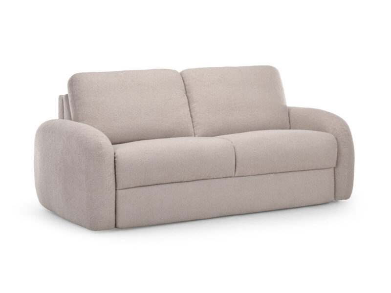 Canapé Kenan Bobochic : un convertible express 3 places en bouclette beige taillé pour un usage quotidien - Canapé Bobochic