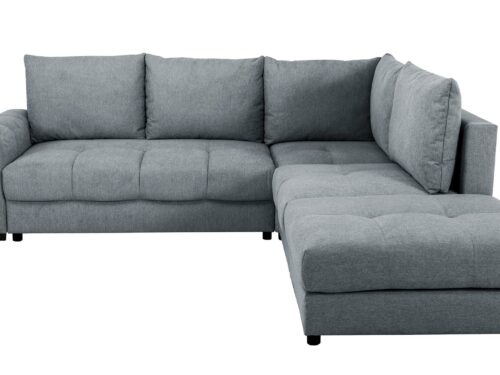 Canapé Leucate Conforama : un angle convertible gris avec coffre de rangement pour les salons qui manquent de place - Canapé Conforama