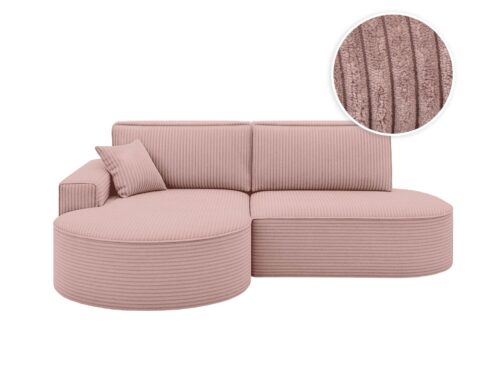 Canapé Marlo Usinestreet : un convertible d&rsquo;angle en velours côtelé rose avec coffre intégré - Canapé UsineStreet