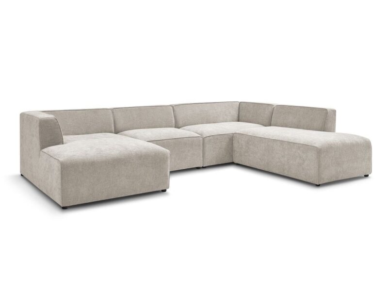 Canapé Megeve Bobochic : un panoramique 5 places fixe en tissu texturé beige taillé pour les grands salons - Canapé Bobochic