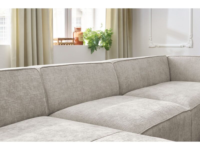 Canapé Megeve Bobochic : un panoramique 5 places fixe en tissu texturé beige taillé pour les grands salons - Canapé Bobochic