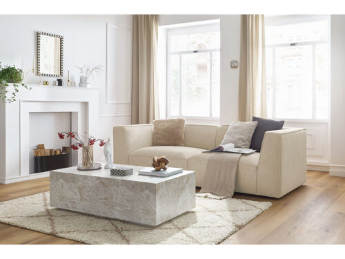 Canapé Moliere Bobochic : un 3 places droit en velours beige au minimalisme assumé - Canapé Bobochic