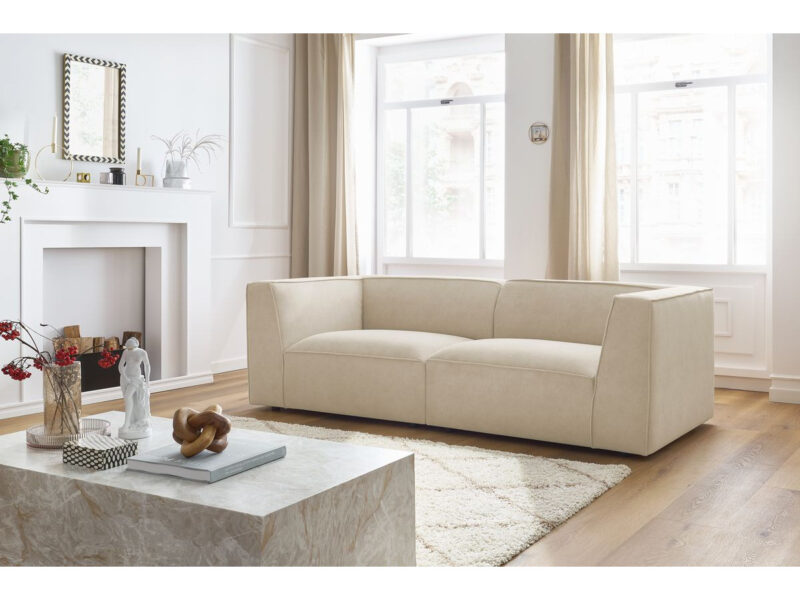 Canapé Moliere Bobochic : un 3 places droit en velours beige au minimalisme assumé - Canapé Bobochic