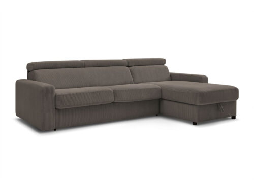 Canapé Monaco Bobochic : un angle convertible coffre en velours côtelé taupe pour les familles qui veulent tout - vue détaillée