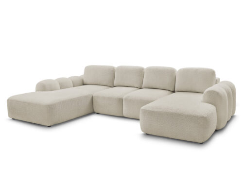 Canapé Montaigne Bobochic : un panoramique convertible en bouclette beige taillé pour les grands salons - vue détaillée