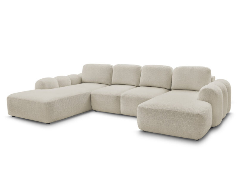 Canapé Montaigne Bobochic : un panoramique convertible en bouclette beige taillé pour les grands salons - Canapé Bobochic