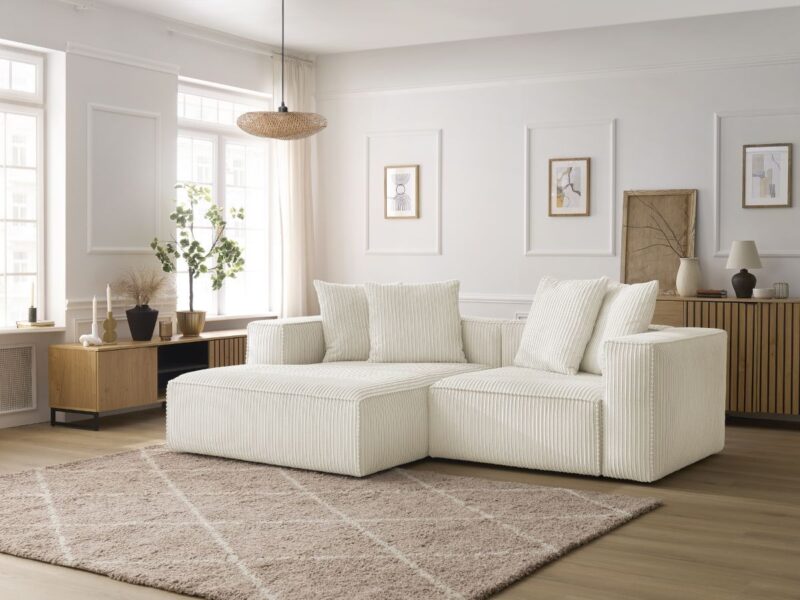 Canapé Nina Bobochic : un angle gauche 3 places en velours côtelé beige pour un salon moderne et cosy - Canapé Bobochic