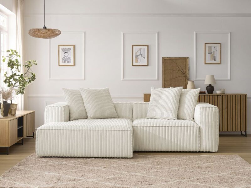 Canapé Nina Bobochic : un angle gauche 3 places en velours côtelé beige pour un salon moderne et cosy - Canapé Bobochic