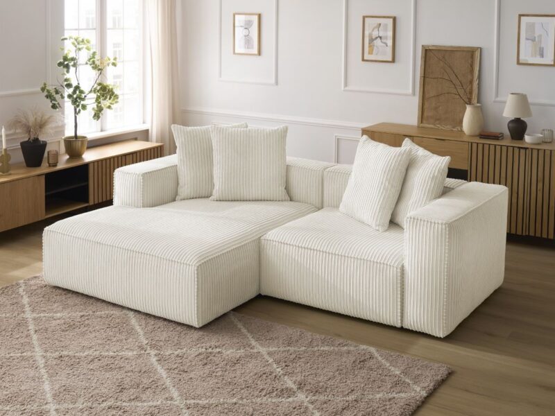 Canapé Nina Bobochic : un angle gauche 3 places en velours côtelé beige pour un salon moderne et cosy - Canapé Bobochic