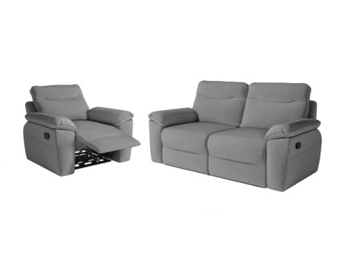 Canapé Ross Usinestreet : un pack 3 places + fauteuil de relaxation manuelle en tissu antitache - Canapé UsineStreet