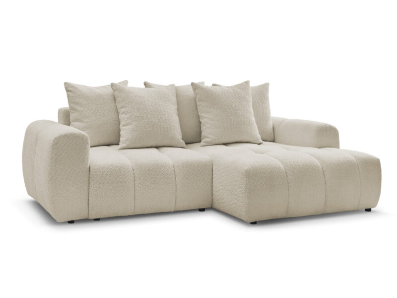 Canapé Roxelane Bobochic : un angle droit convertible coffre en bouclette beige pour les salons qui veulent tout - Canapé Bobochic