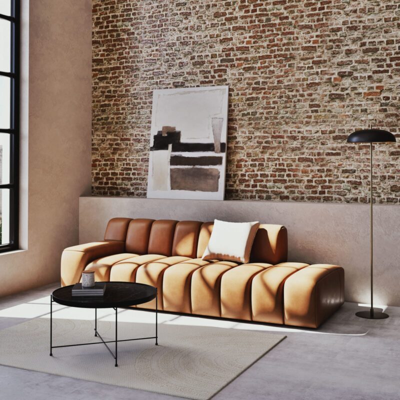 Canapé Snoop Maisons Du Monde : un 3/4 places en cuir caramel aniline qui joue la carte du caractère - Canapé Maisons du Monde