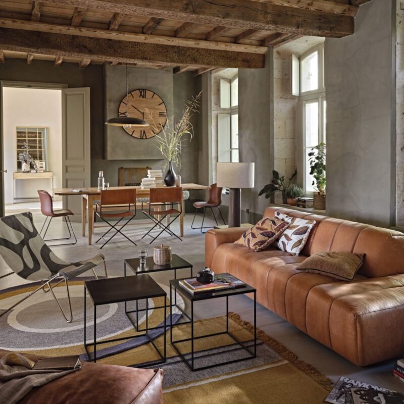 Canapé Snoop Maisons Du Monde : un 3/4 places en cuir caramel aniline qui joue la carte du caractère - Canapé Maisons du Monde