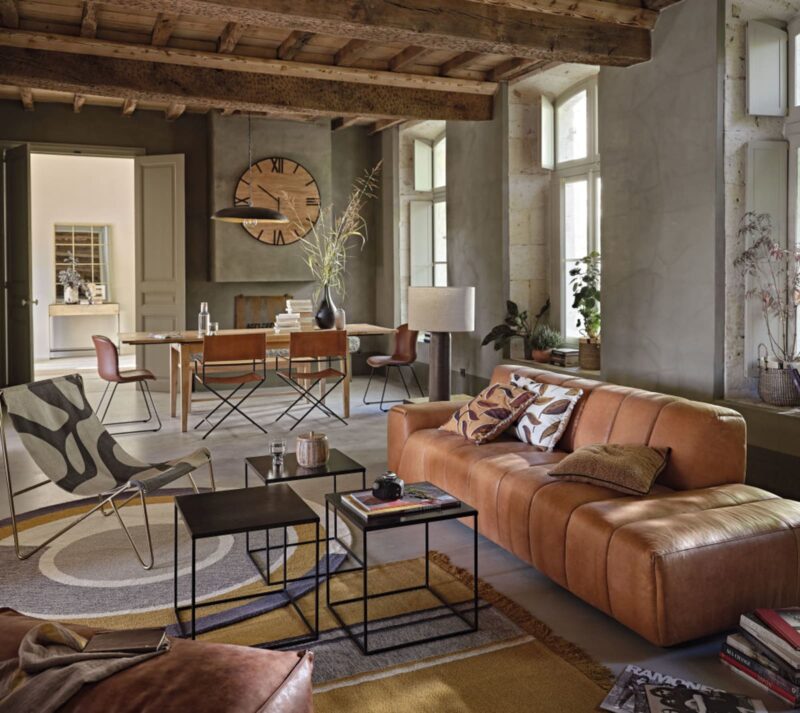 Canapé Snoop Maisons Du Monde : un 3/4 places en cuir caramel aniline qui joue la carte du caractère - Canapé Maisons du Monde