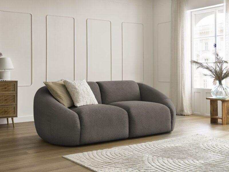 Canapé Tina Bobochic : un 2 places droit en velours côtelé taupe pour les petits salons avec du caractère - Canapé Bobochic