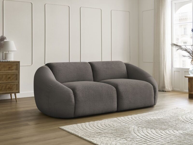 Canapé Tina Bobochic : un 2 places droit en velours côtelé taupe pour les petits salons avec du caractère - Canapé Bobochic